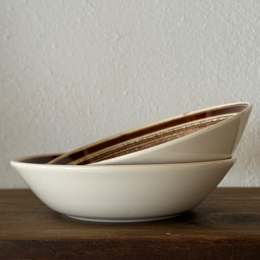 Vintage Royal‎ Starfire Ironstone Cereal Bowls Set Of 2 Brown Stripe MCM Neutral